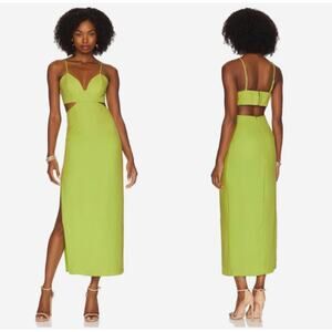 Bardot Cut Out Slit Midi Dress in Lime NEW